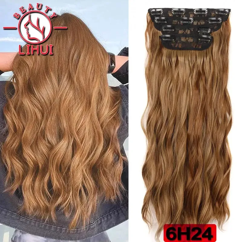 Long Curl Wave Clip In Hair Extensions 6Pcs/Set 16 Clips High Tempreture Synthetic Hairpiece Clip In Hair Extensions 24Inch