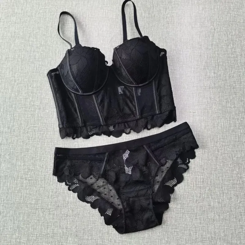 Malha renda push up meia xícara conjunto de sutiã roupa interior com alças removíveis 7 breasted broadside forma sutiã feminino bela lingerie sexy