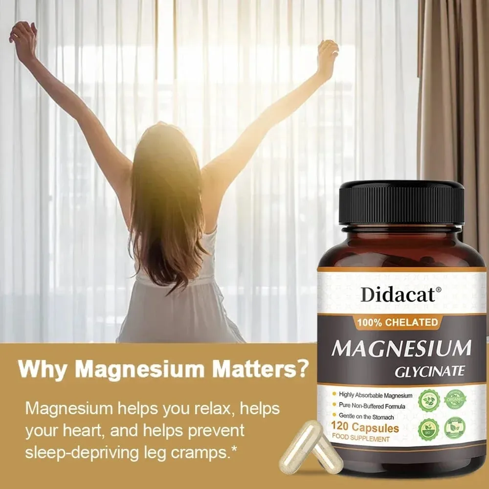 Magnésio Glicina 500mg - Apoia a Função Muscular Melhora a Qualidade do Sono Apoia a Saúde Cardiovascular e Metabólica