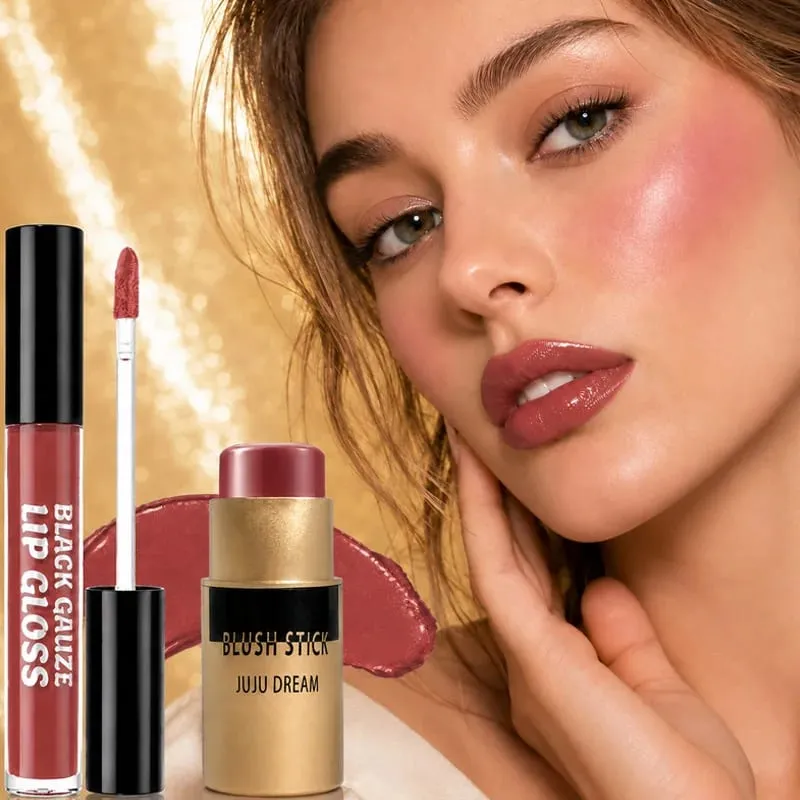Conjunto de gloss labial e blush em bastão à prova d'água combinação de maquiagem de longa duração