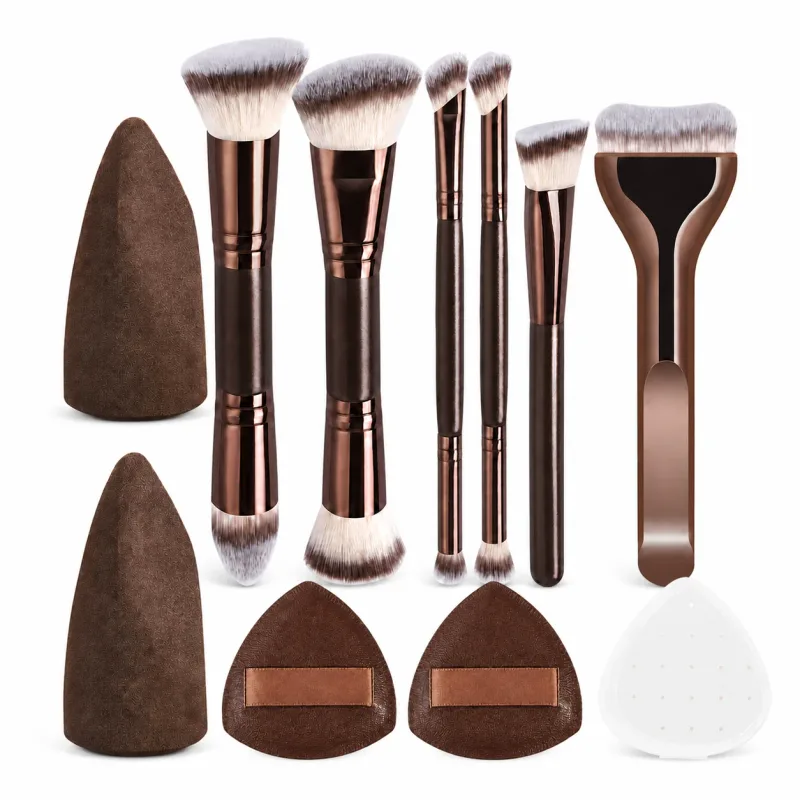Conjunto de pincéis de maquiagem 6 peças, pincéis de maquiagem de cabeça dupla, 4 peças, almofada de ar, multifuncional, pincel de base, corretivo, pó