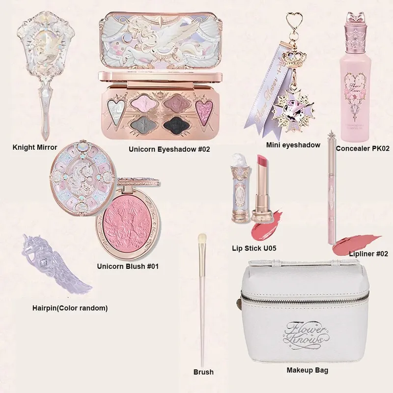 Conjunto de maquiagem flor sabe concha pérola coelho jardim configuração pó brilho labial blush tudo em um kit iluminador de brilho em pó de cozimento