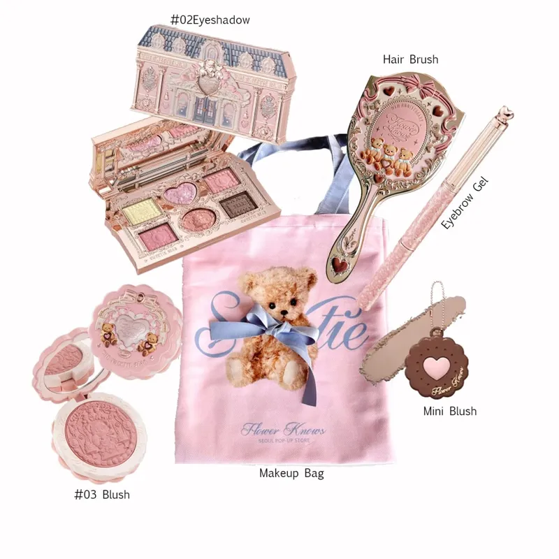 Flor sabe conjunto de maquiagem caixa completa cisne urso jardim coleção em relevo blush brilho batom kit fundação tudo em kit de maquiagem