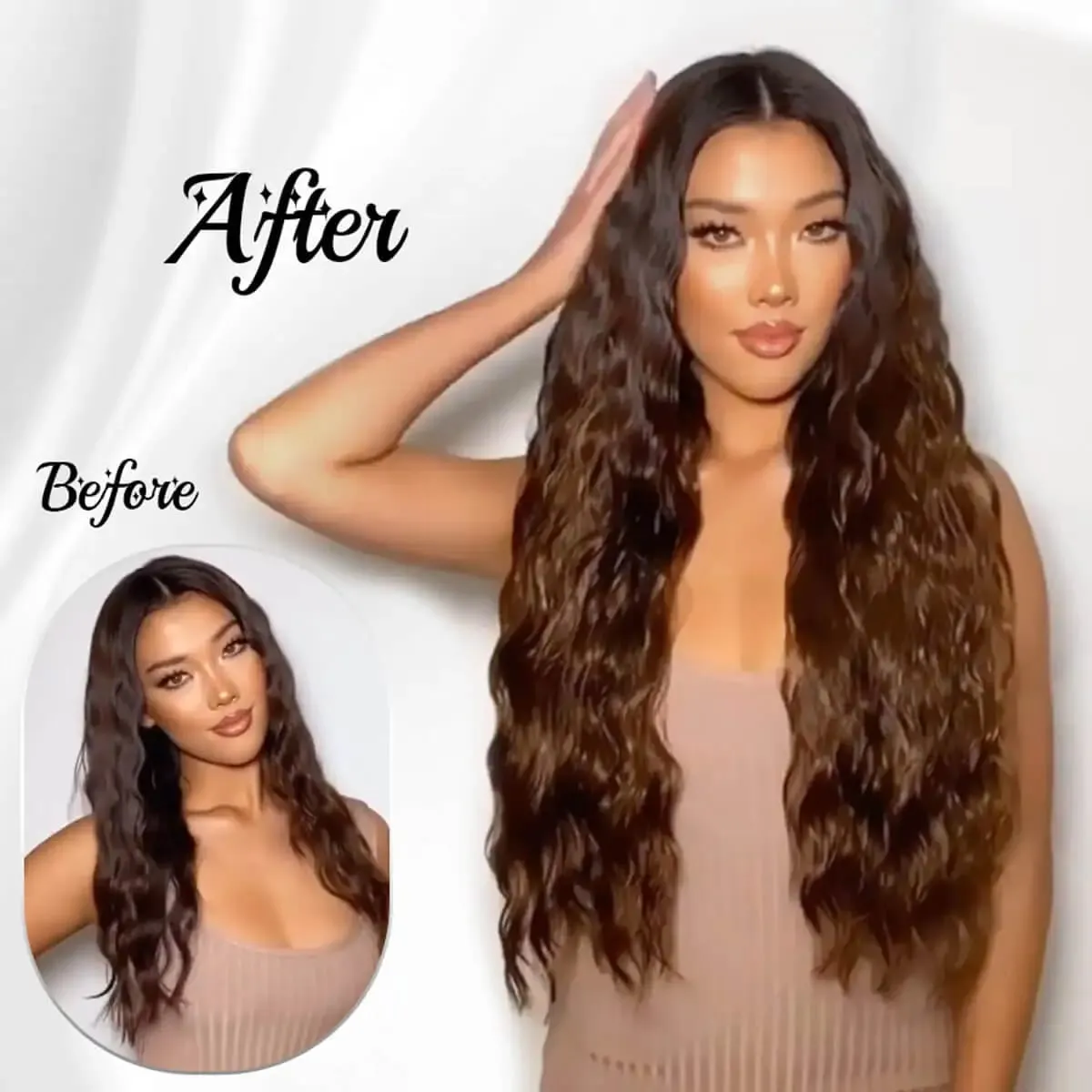 22'' Synthetic Curly Wave Clip-in Hair Extensions Long Water Wave Clip In Hair 150grams 6-Piece Clip Full Head Hair Pieces — image 5