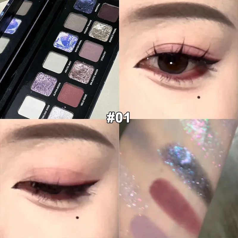 Paleta de sombras metálicas com 12 cores, pérola fosca, cintilante, azul, iluminador, brilho, maquiagem fashion
