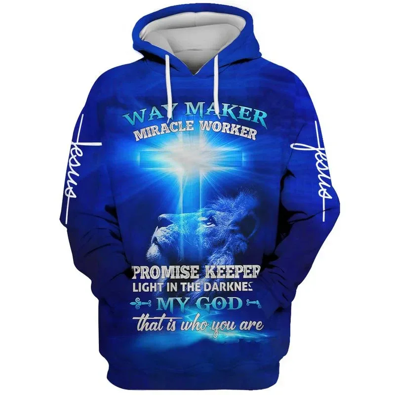 2025 Spring And Autumn God Jesus Graphic Pullovers Animal Lion 3d Printed Hooded Hoodies Sports Casual Daily Unisex Sweatshirts