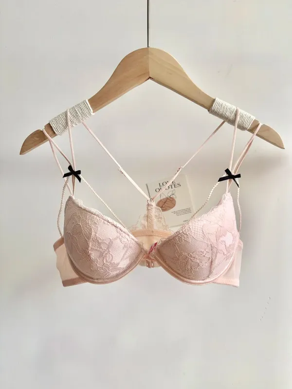 Mínimo romântico coquette laço frontal fecho conjunto de sutiã sem fio alças ultra finas beleza volta pequeno busto criar curvilíneo lookr moyisu