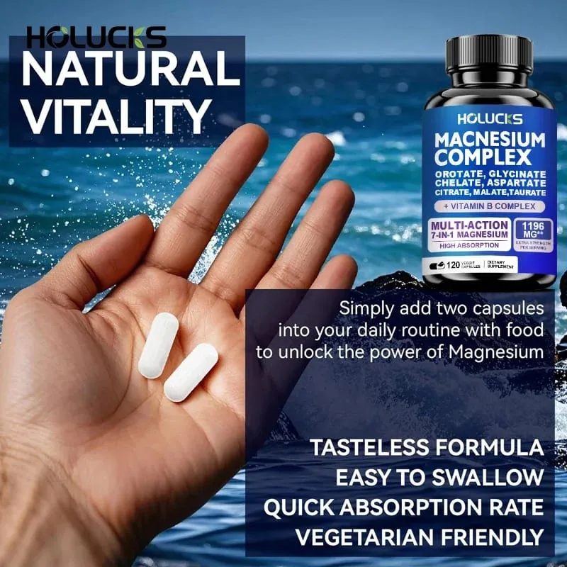 Suplemento de Complexo de Magnésio 1000mg com Vitaminas C E B1 B2 B6 B12 Quelatado Magnésio Glicinato Malato Taurato e Citrato