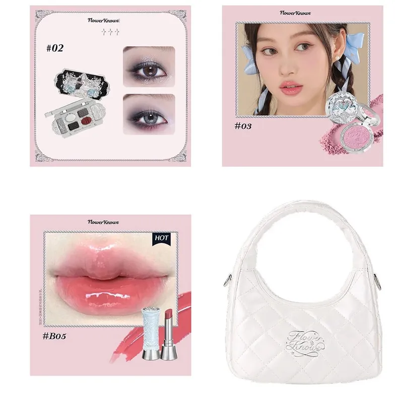 Conjunto de maquiagem Flowerknows Kit de presente Shimmer Full Box Blush Creme labial de veludo de longa duração com bolsa Kit de maquiagem — image 15