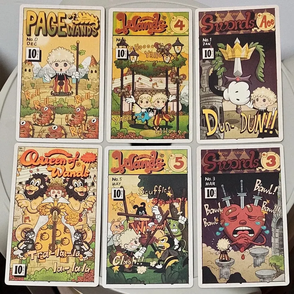 Baralho de tarô com mangueira de borracha vintage, 12*7cm, em relevo duplo, em caixa rígida, 78 cartas de tarô de arte de desenhos animados antigos