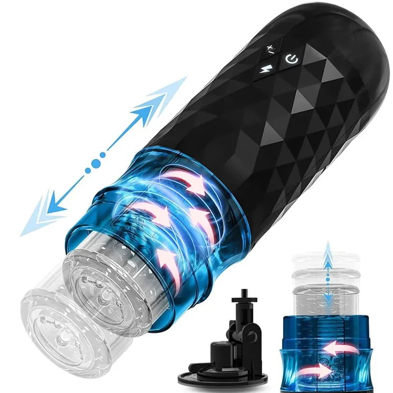 Masturbador automático para homens, rotação telescópica, copo de masturbação com alça, suporte para telefone, produtos adultos, brinquedo sexual para homens 18 +