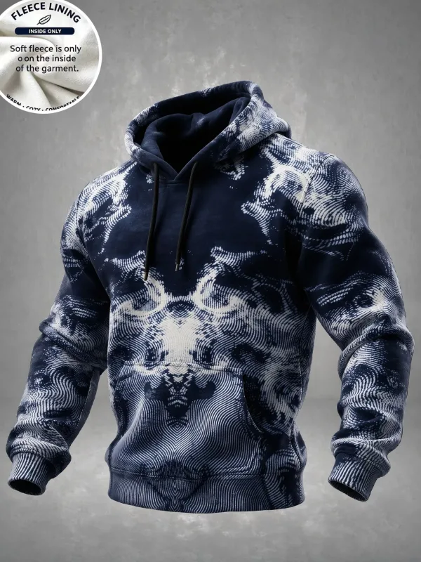 Moletom com capuz de lã com estampa 3D azul espiral grade ilusão óptica pulôver manga comprida bolso canguru casual moletom tops