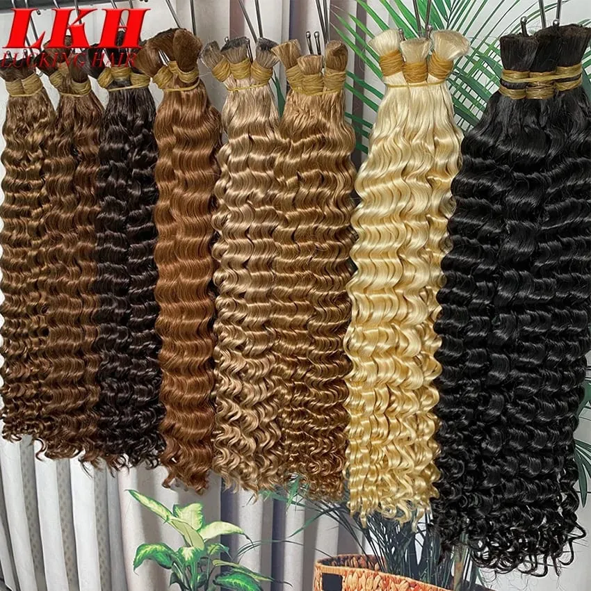 4 # chocolate marrom onda profunda cabelo humano em massa para tranças boho encaracolado trança cabelo 18-30 polegada pacote de cabelo remy brasileiro