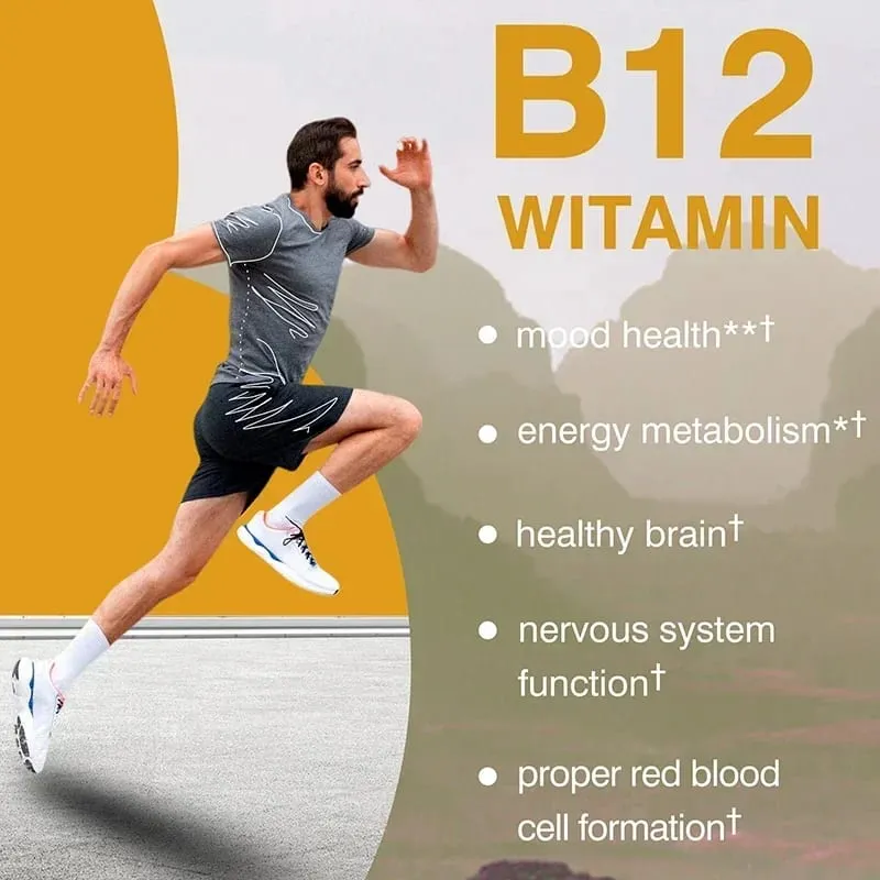 Vitamina B12 1000mcg - Beneficia a função cerebral e cardíaca O aprendizado da memória ajuda a aumentar a energia natural