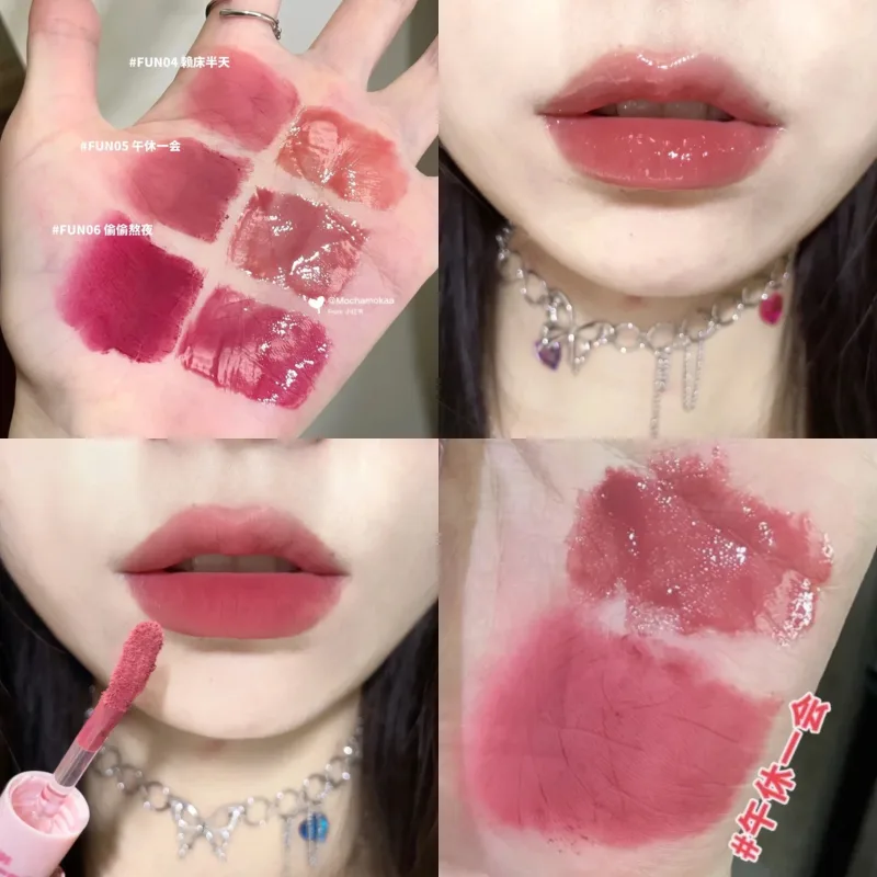 Batom líquido de cabeça dupla hidratante, esmalte labial de longa duração, lama labial fosca 2 em 1, brilho labial à prova d'água, cosméticos