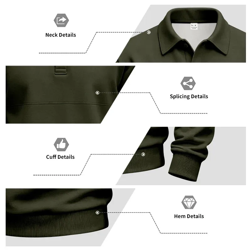 Men Lapel Polo Sweatshirt, Color Block Long Sleeve Pullover, Loose Solid Casual Top for Spring Autumn Daily Outfit