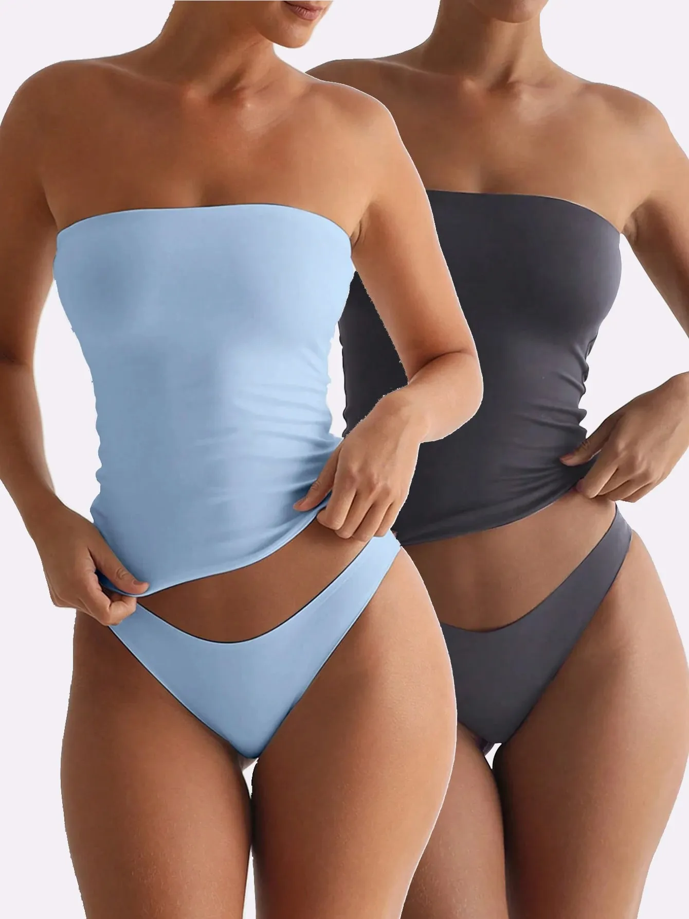 2 pacotes de top tubo sem alças sólido feminino macio elástico sem mangas fino básico elegante em camadas bandeau cami roupa casual diária