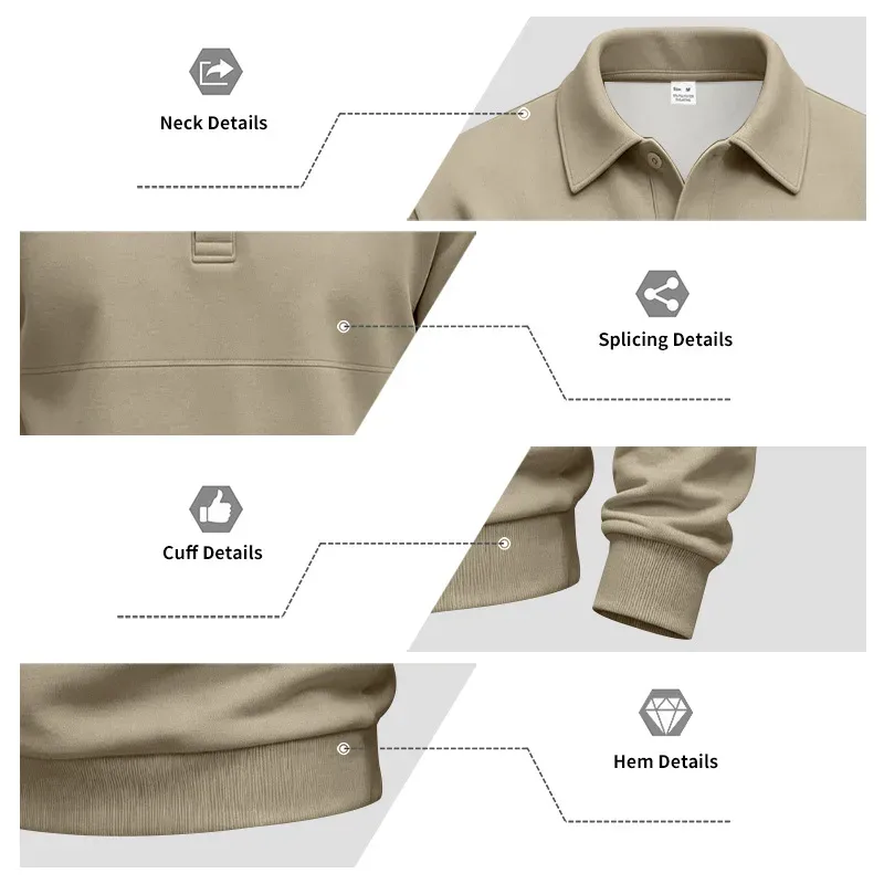 Men Lapel Polo Sweatshirt, Color Block Long Sleeve Pullover, Loose Solid Casual Top for Spring Autumn Daily Outfit