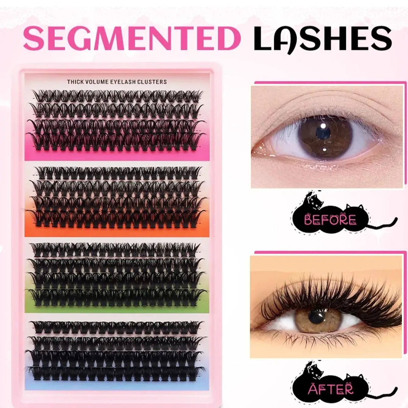 Olho de gato 16 linhas cluster cílios 406080100p misturado diy cílios individuais bandeja grossa diy extensão de cílios finos volume cílios