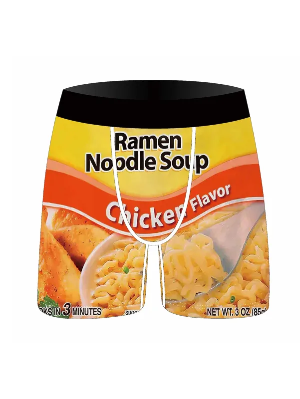 3Pcs Random Snack Cartoon Print Pattern Men's Briefs Ice Silk Cool Quick-drying and Breathable Men's Underwear