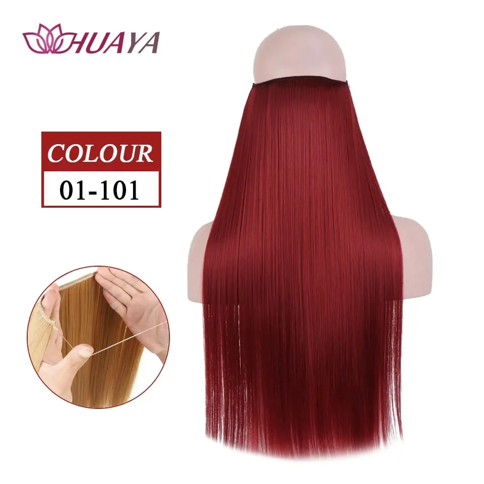 Synthetic Long Straight Invisible Wire No Clips In Hair Extensions Fake Hair Pieces Secret Fish Line Hairpieces For Women