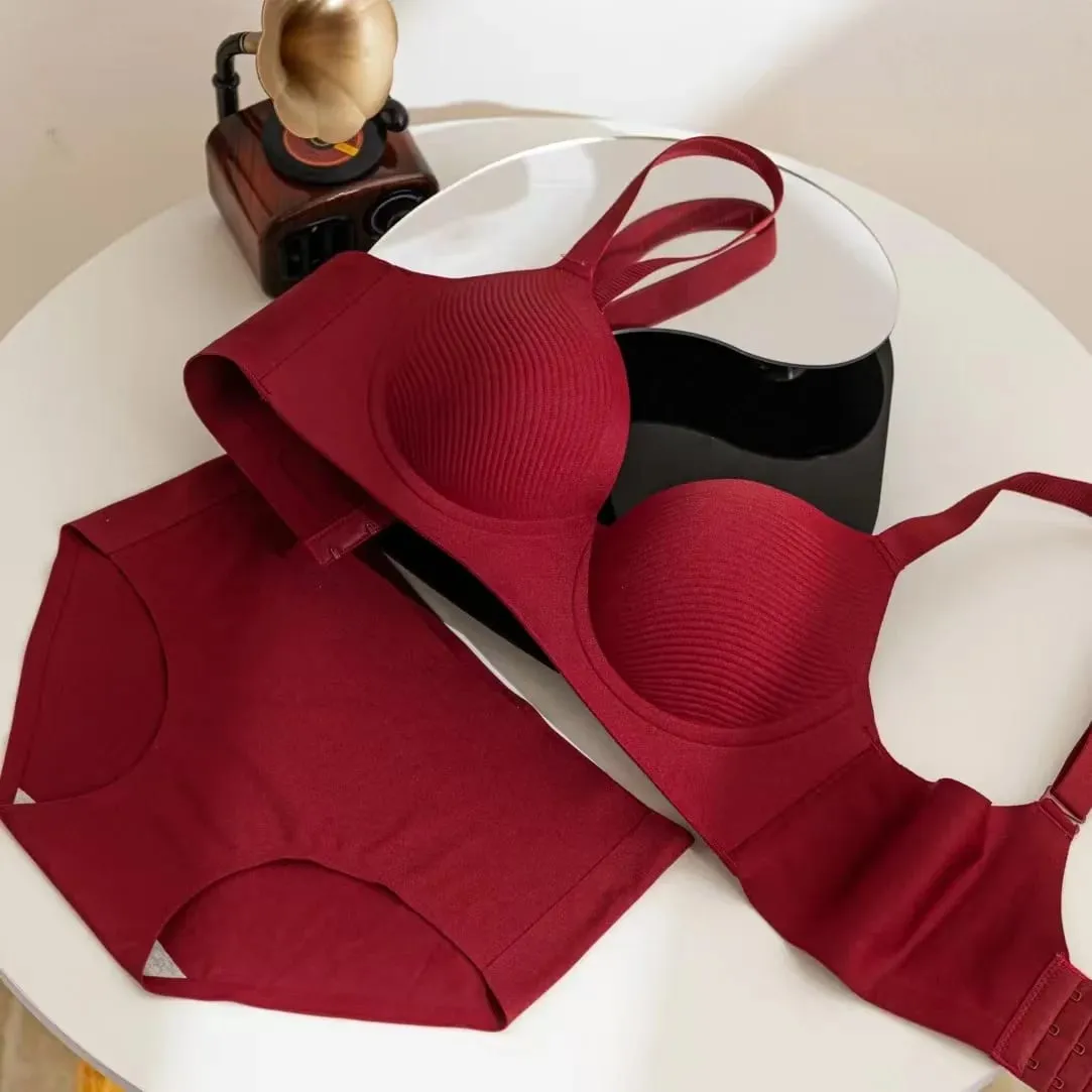 Sexy vermelho push up conjunto de sutiã para seios pequenos anti-flacidez confortável respirável conjunto de lingerie de casamento sem underwire — image 6