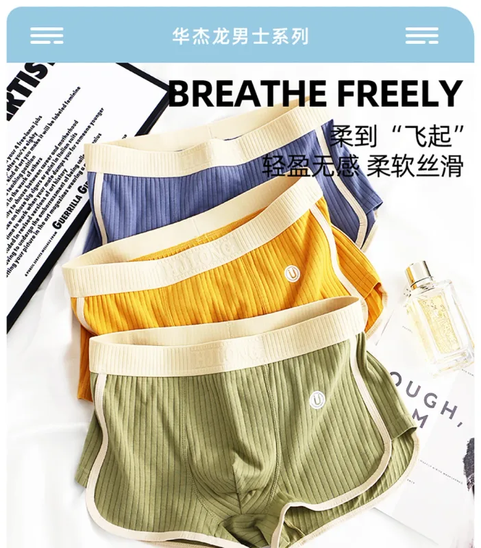 3 unidades/pacote 100% algodão sólido listrado boxer masculino sexy malha respirável u virilha roupa interior alta elástica ampliar cintura cuecas