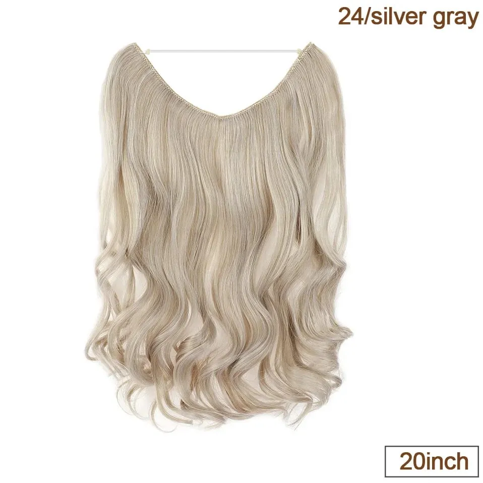 Extensões de cabelo de fio invisível sintético fio transparente ajustável longo ondulado encaracolado secreto hairpiece 20 Polegada para mulher