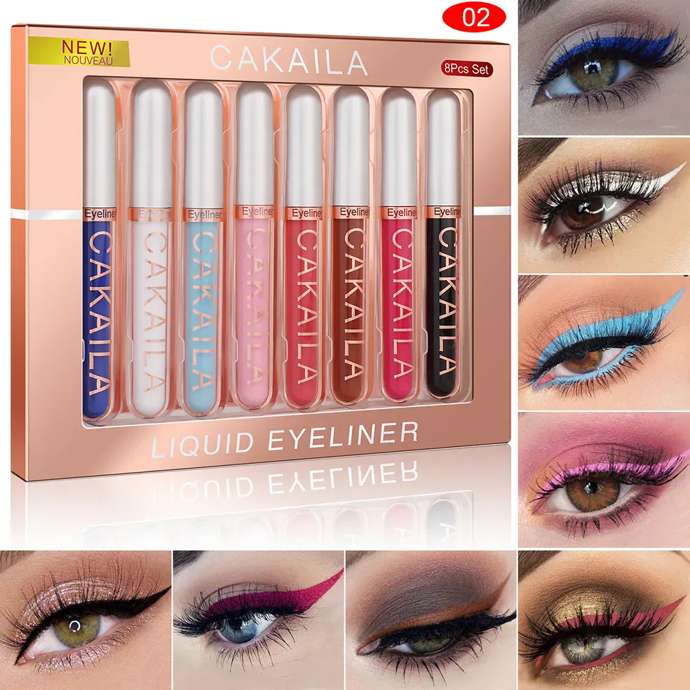 Conjunto de canetas delineadoras à prova d'água, 8 cores, glitter de longa duração e maquiagem colorida para os olhos, cosméticos de beleza fosco, kit de lápis de delineador