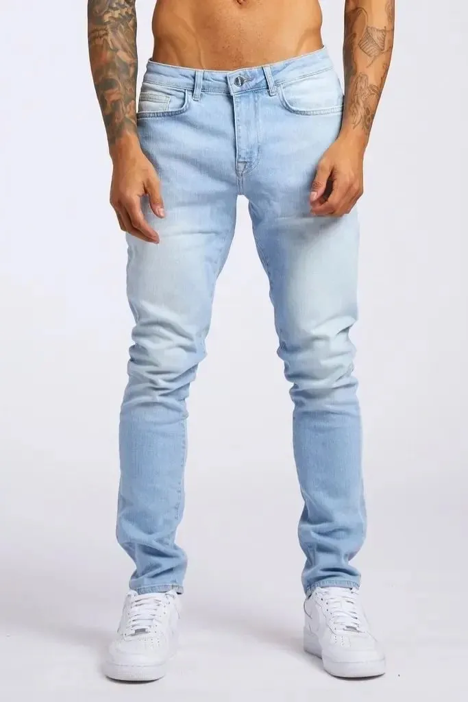 Mens Jeans Elastic Skinny Solid Color Stretch Pencil Pants Slim Fit Denim Jeans Jogging Streetwear Cowboy Casual Trousers Blck