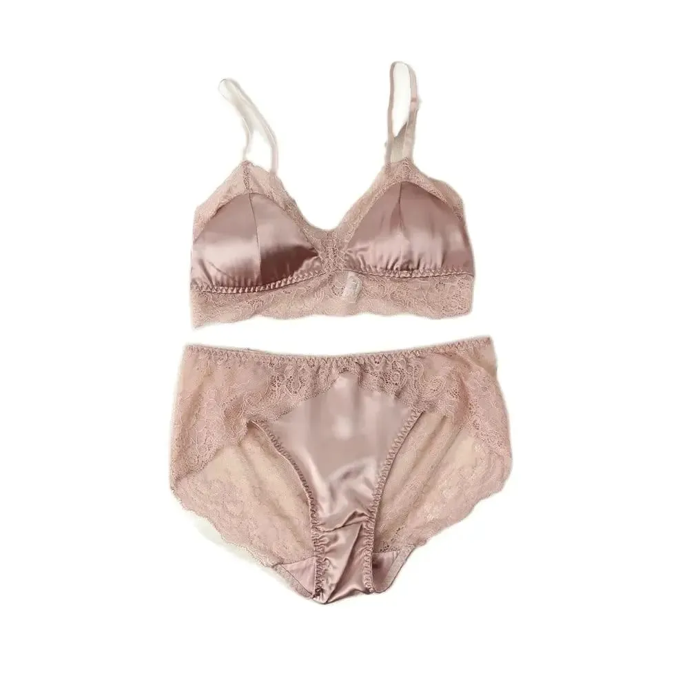 Birdtree Silk Lining French Solid Underwear 2026 New Elegant Basic Bra Set Thin Lace Spliced Bras For Women S30360QC