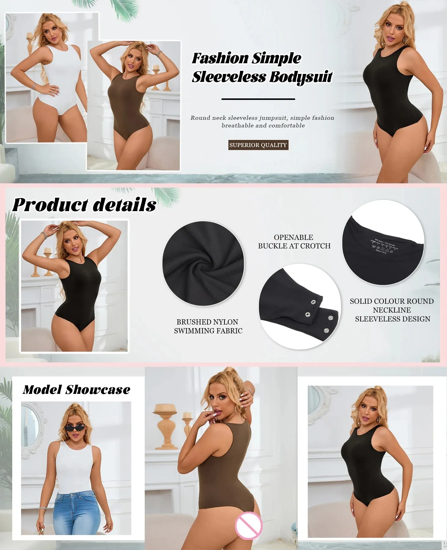 Mulheres sem mangas estiramento camada base bodysuit uma peça tripulação pescoço virilha aberta fino ajuste versátil sólido tanque superior S-2XL para o verão