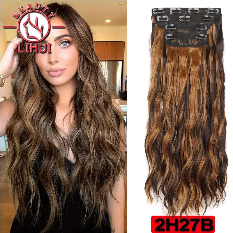 Long Curl Wave Clip In Hair Extensions 6Pcs/Set 16 Clips High Tempreture Synthetic Hairpiece Clip In Hair Extensions 24Inch