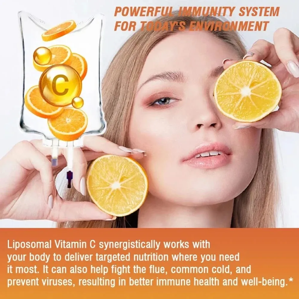 Natural Liposomal Vitamin C - Immune System & Collagen Booster High Absorption Skin Vitamins Vegeterian Vegan Non-GMO