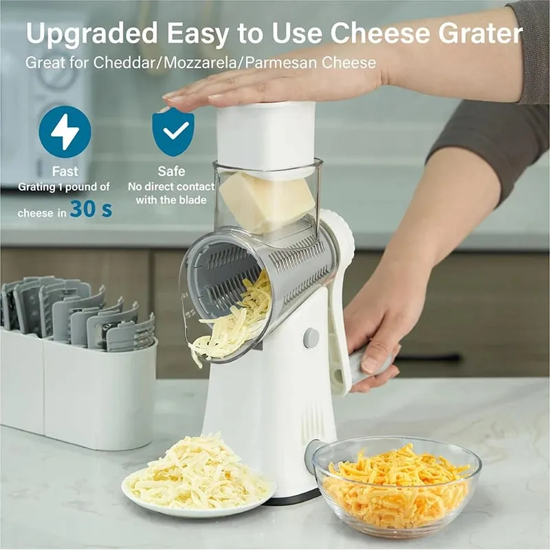5 in 1 Rotary Cheese Grater Shredder Kitchen Mandoline Vegetable Julienne Slicer Waffle Cutter Nut Chopper JT247