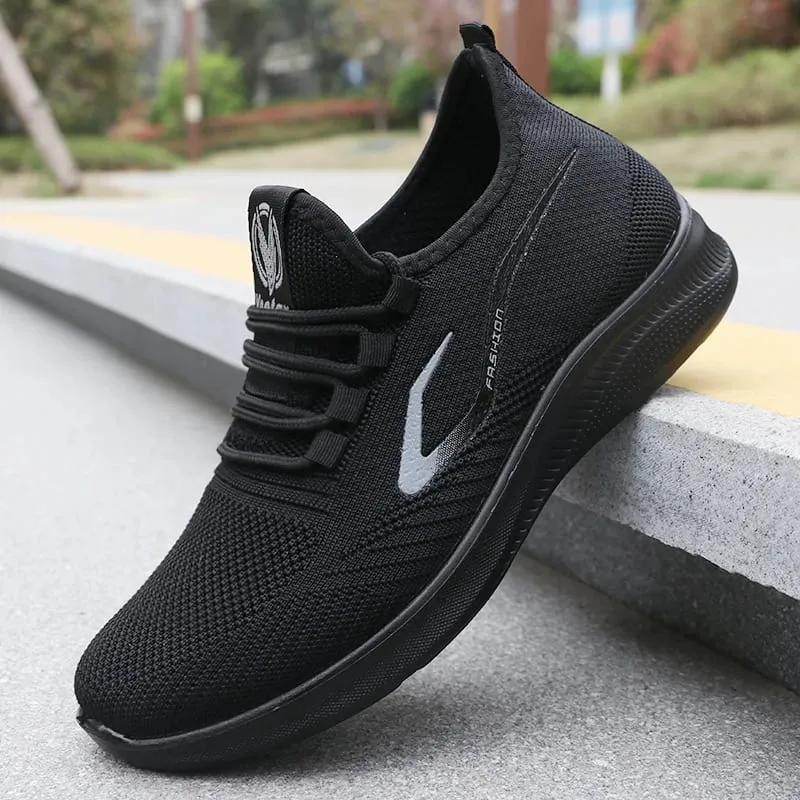 Tênis de corrida masculino de malha sólida e elegante – leve, respirável e antiderrapante – calçado esportivo perfeito para atividades ao ar livre