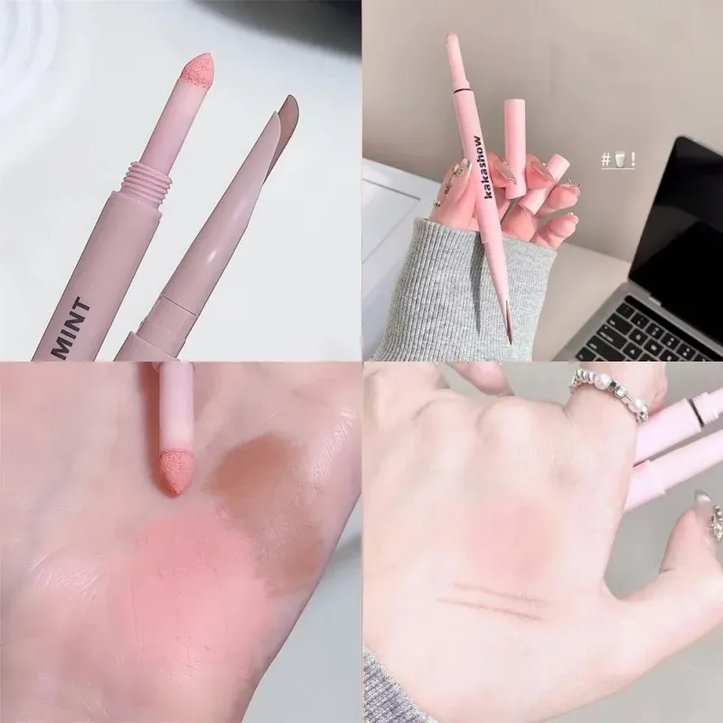 Caneta aegyosal fosca com glitter de extremidade dupla, destaque e sombra, maquiagem para os olhos, delineador em gel para bicho da seda