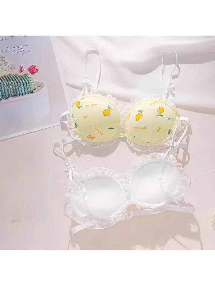 Strawberry 100% Lolita Collection Small Breasts Thin Cartoon Print Underwear Without Wire Back Pure Desire Bra Cover