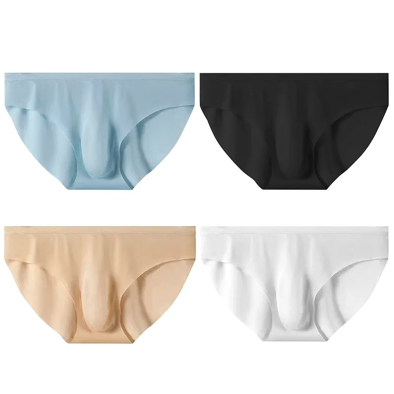 4pcs Men's Ice Silk Briefs Summer Transparent Seamless Sexy Quick-drying Trendy Breathable Underwear Ultra-thin Panties