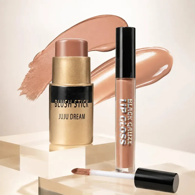 Batom blush conjunto de maquiagem hidratante brilho labial líquido blush alto pigmento maquiagem nude de longa duração