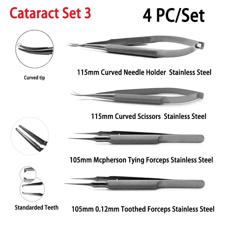 Conjunto de pinças para catarata de uso não médico, porta-agulhas 4 unidades/conjunto ferramentas de reparo doméstico Hi Eye