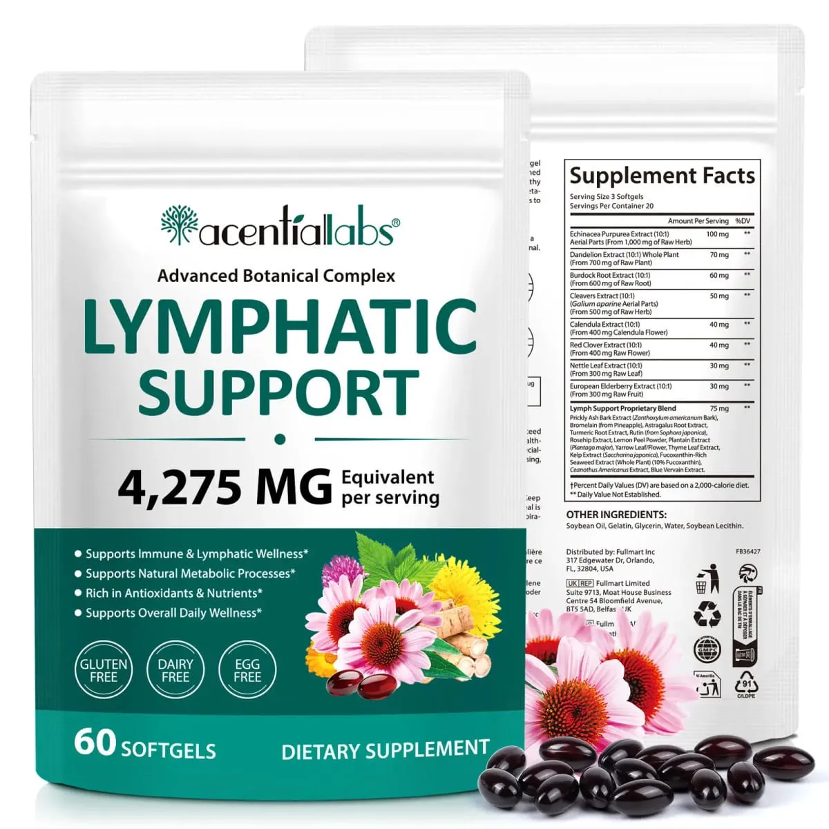 Suporte linfático Suporte imunológico Fluxo sanguíneo saudável Equilíbrio do metabolismo diário Antioxidante Nutrição rica 60/120 Cápsulas gelatinosas