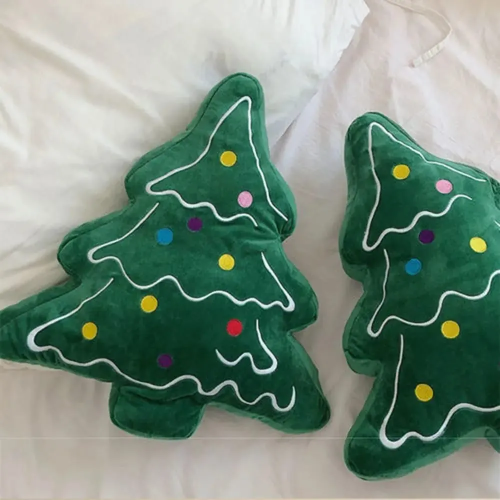 Almofada macia do sofá da árvore de Natal, confortável, amigável à pele, almofada decorativa do dia de Natal, ornamentos em forma de 3D