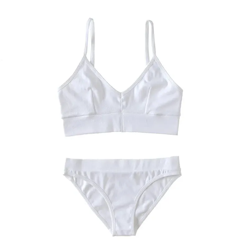 Solid Color Women Underwear Set Thin Strap V Neck Bra Briefs Soft Stretch Lingerie Sleep Outfit — image 3