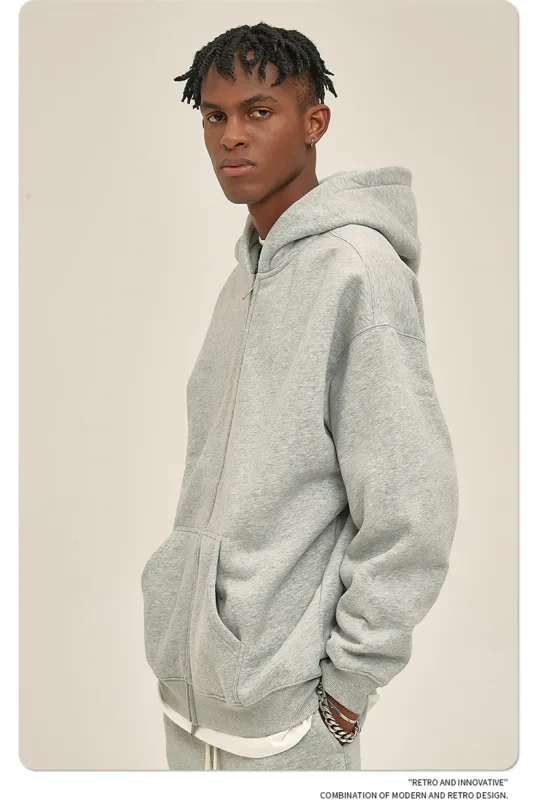 New Men Double Headed Zipper Fleece Hoodies Unisex Loose Basic Solid Warm Hooded Sweatshirts Coats For Winter HY0633