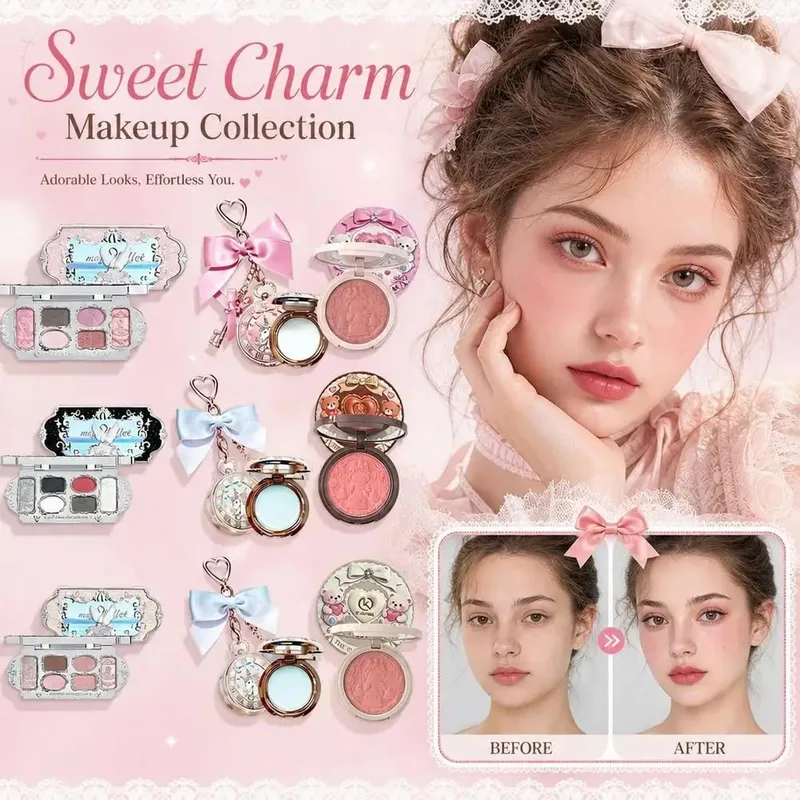 Exquisite 3D Embossed Design 3 in1 Heart Keychain Lip Balm Fine Shimmer Eyeshadow Palette Embossed Powder Blush