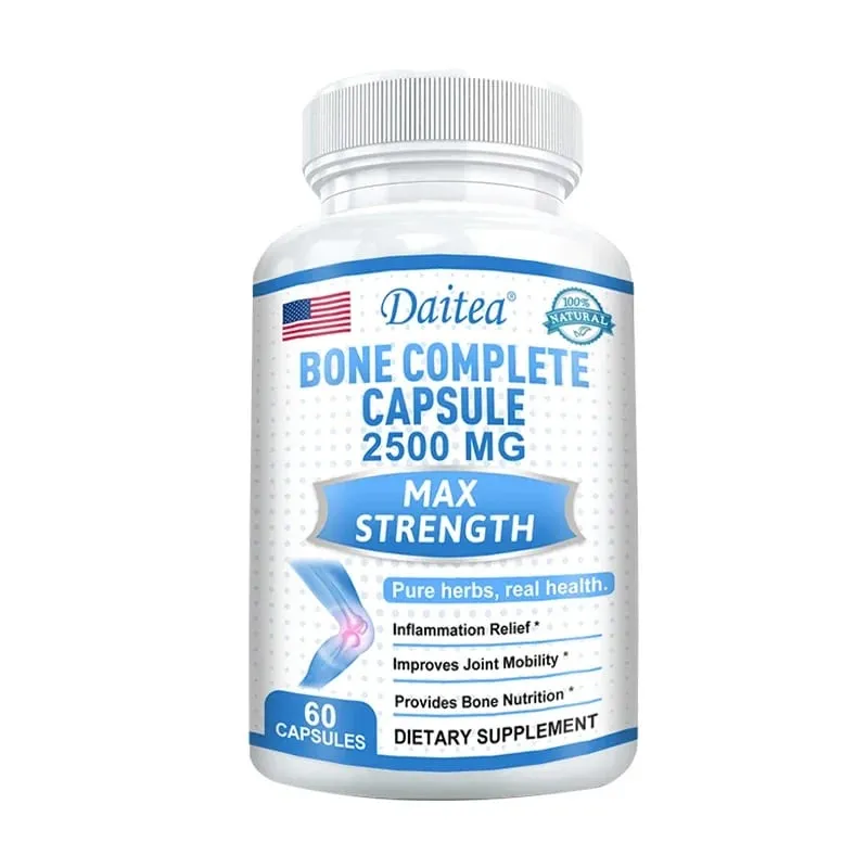 Cápsulas ósseas completas contendo cálcio e vitaminas D K e C para a saúde das articulações, pele dos ossos, saúde das unhas e osteoporose