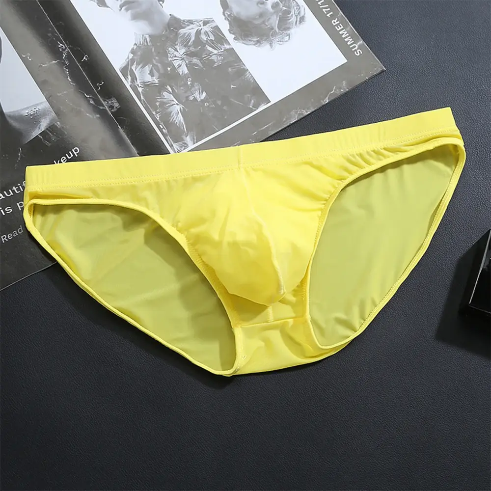Men's Ice Silk Underwear Briefs Breathable Low-Waist U-Convex Undershorts Shorts Solid Color Briefs Men Underpants