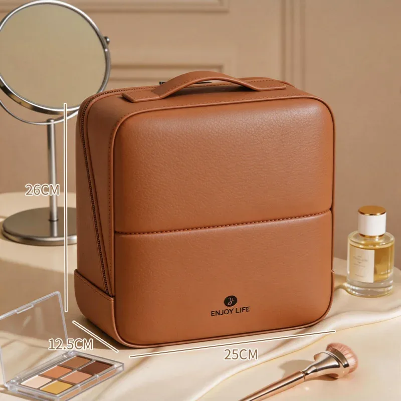Bolsa de armazenamento para pincéis de maquiagem, bolsa de couro pu com vários compartimentos para ferramentas cosméticas, grande capacidade, organizador de produtos de higiene pessoal para cuidados com a pele — image 7
