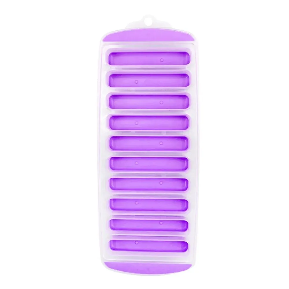 DIY 10 Holes Long Strip Ice Cube Mold with Lid Silicone Ice Cube Tray Homemade Ice Block Mold Cold Drink